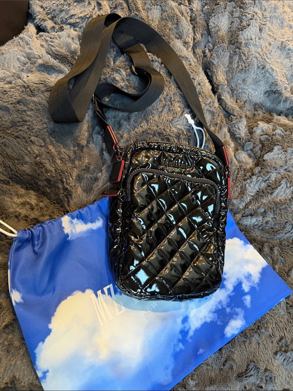 MZ Wallace Black Quilted Patent Crossbody dust bag included